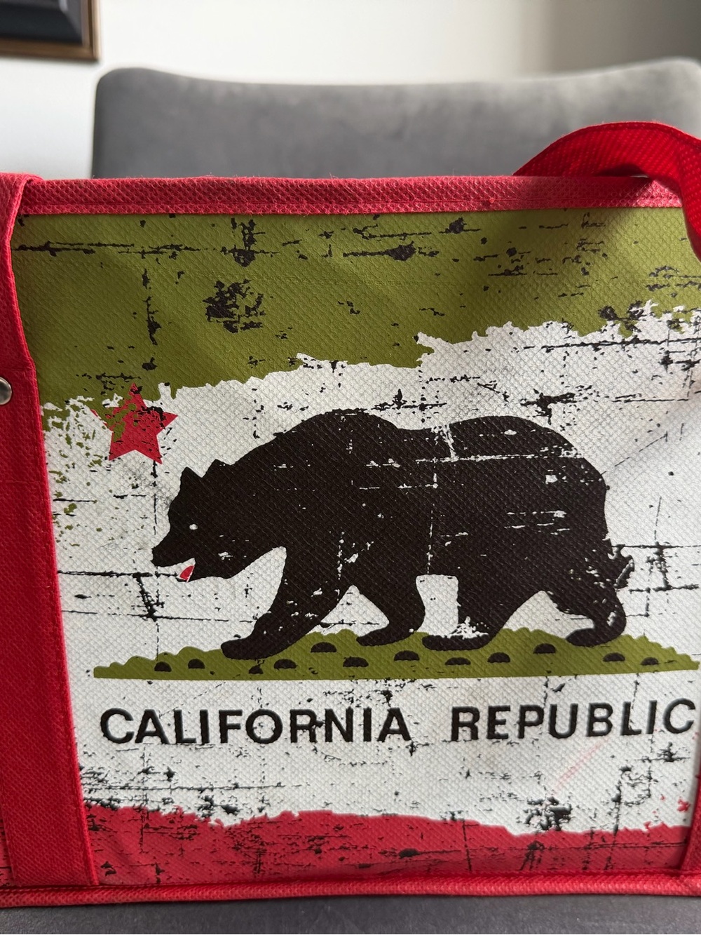 California Republic Canvas Tote Bag in Red and Green